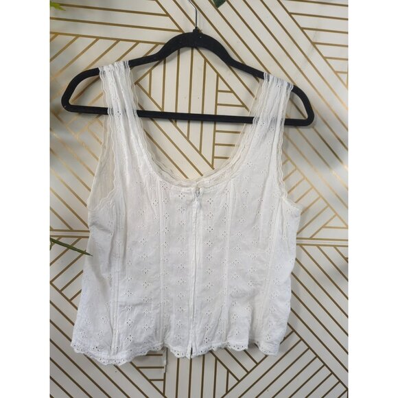 H&M Divided White Eyelet Zip Up Back Corset Top Sleeveless Lace Up Size 14 - Picture 6 of 6
